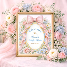 Poster Coquette Girly Pink Bow Floral Baby Shower Welcome