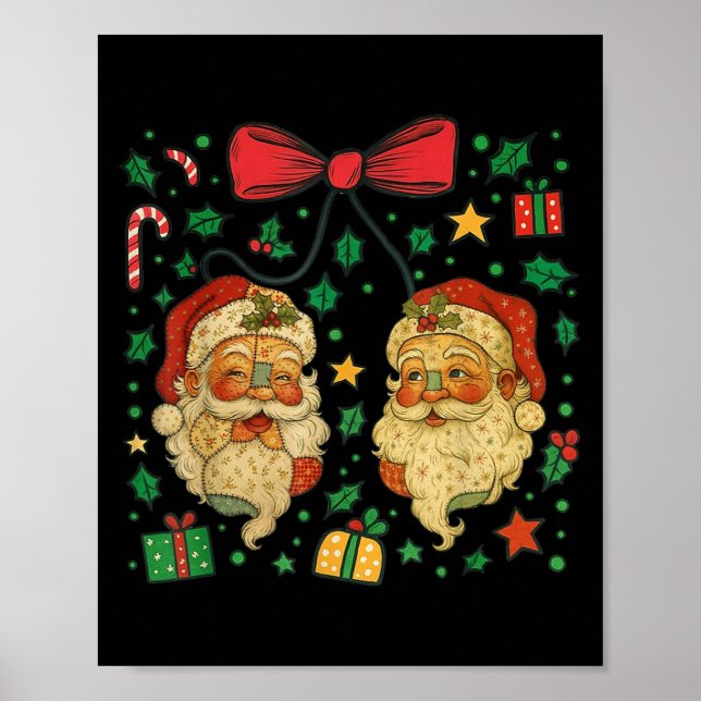 Poster Coquette Patchwork Santa Claus Retro Christmas Fun (Frente)