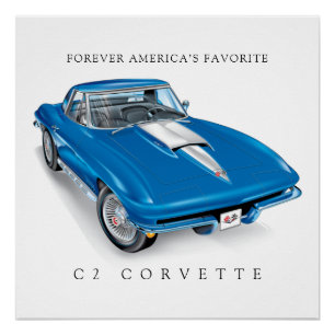 Póster Cor azul de Ilustração Elegante Corvette C2