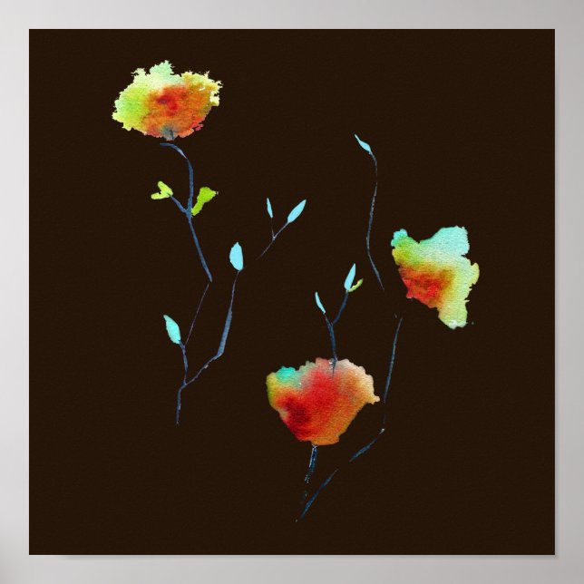 Poster Cor da água da flor da Abstrato Floral Moderna (Frente)