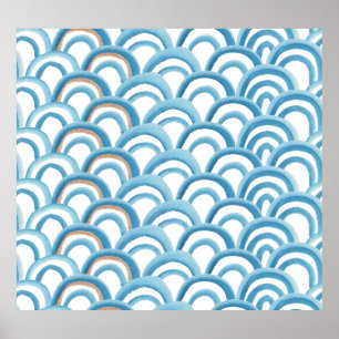 Poster Cor da água de onda azul, pintura sem costura.