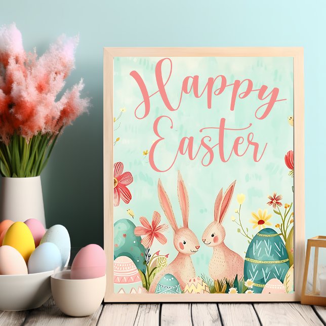Poster Cor da água verde clara do felz pascoa (Happy Easter light green watercolor Poster)