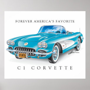 Poster Cor da Cascata de Ilustração Elegante Corvette C