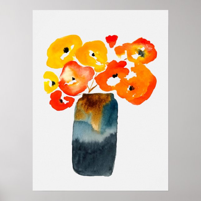 Poster Cor d'água das flores da papoila laranja (Frente)
