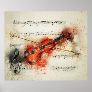 Poster Cor d'água das notas musicais violentas