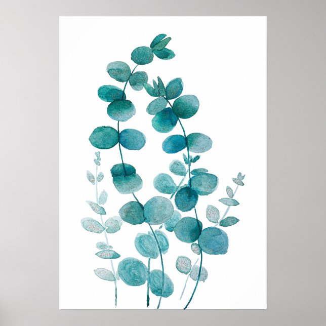 Poster cor d'água do eucalipto pintado à mão (Frente)