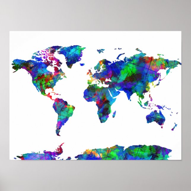 Poster cor d'água do mapa mundial 6 (Frente)