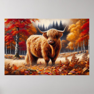 Poster Cor d'água do outono da Vaca Highland