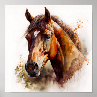 Poster Cor d'água do Retrato de Cavalo Marrom