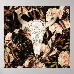 Poster Cor d'água étnica: fundo floral retrô.