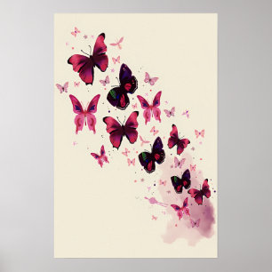 Poster Cor d'água rosa e borboleta roxa