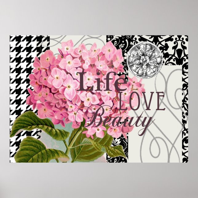 Póster Cor damasco Floral Decor Love Life (Frente)