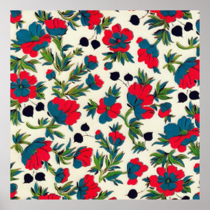 Poster Cor de Água Botânica Verde Floral Bloom Red