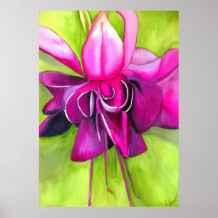 Póster Cor-de-água brilhante da Fuchsia Cor-de-água mod