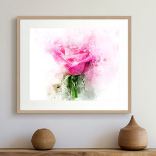 Poster Cor de água da flor rosa rosa rosa - wb