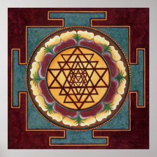 Póster Cor de água de Sri Yantra