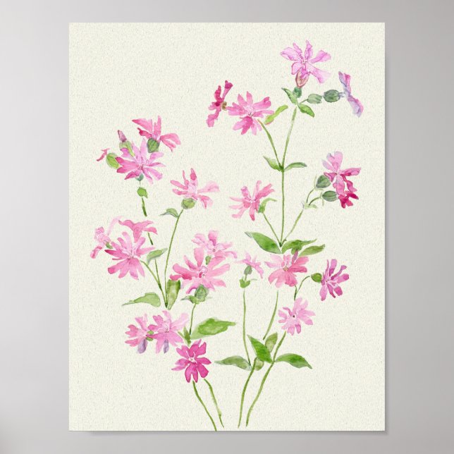 Poster cor-de-água delicada rosa cor-de-rosa-acampamento (Frente)