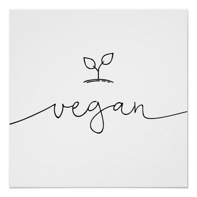 Póster Cor de Fundo Personalizada Mínima do Vegan (Frente)