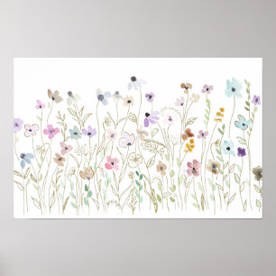 Poster cor-de-ouro e aquarela coloridos de flores silvest
