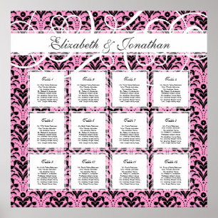 Poster Cor-de-rosa chiques e enegrecem a carta Wedding do