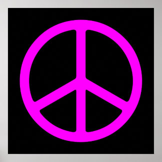 Poster Cor-de-rosa com símbolo de paz preto e esbranquiça