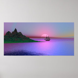 Poster cor-de-rosa do alvorecer e do iate