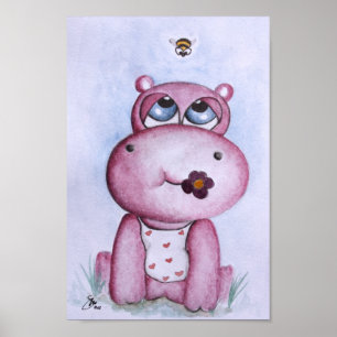 Poster cor-de-rosa do hipopótamo para crianças