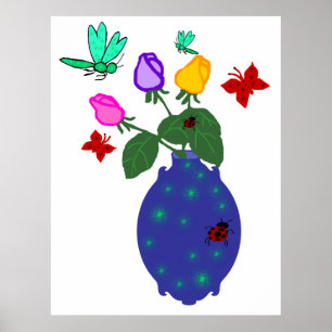poster cor-de-rosa do vaso da libélula da