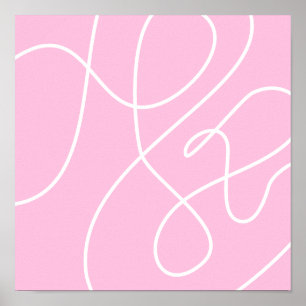 Poster Cor-de-rosa e branco de linha Abstrato contemporân