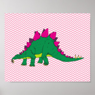 Poster cor-de-rosa e branco do Stegosaurus de
