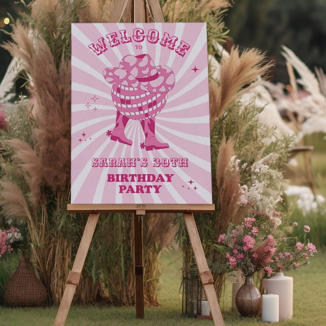 Poster Cor de Rosa | Festa de aniversário Disco Cowgirl B (Welcome Pink Disco Cowgirl Birthday Party)