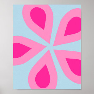 Poster Cor-De-Rosa Floral E Azul abstrato