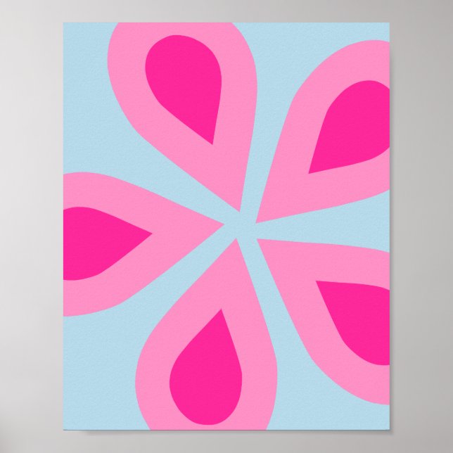 Poster Cor-De-Rosa Floral E Azul abstrato (Frente)