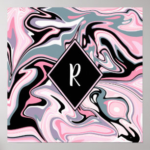 Poster Cor-de-rosa-mármore rosa púrpura azul