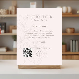 Poster Cor-de-rosa Promocional de Texto Floral Chic QR