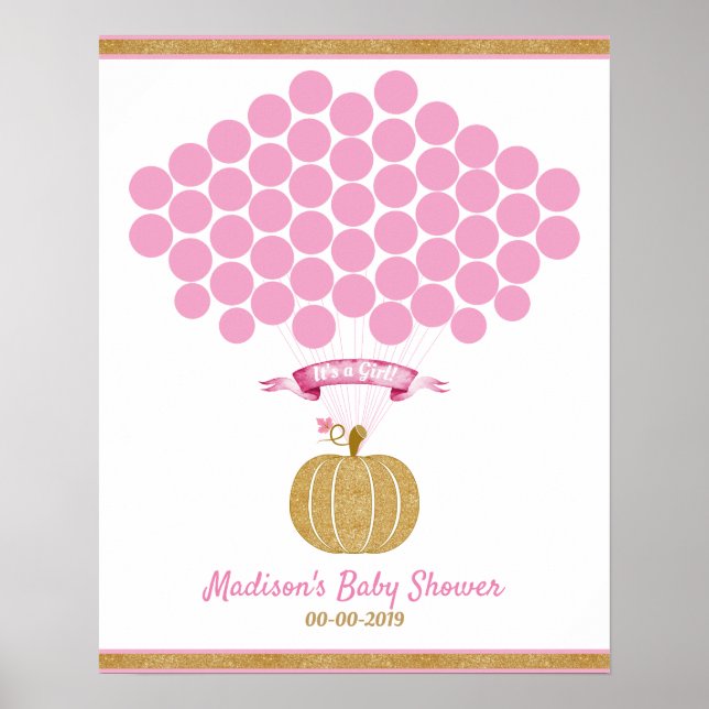 Poster Cor-de-rosa Pumpkin Livro de Convidado sinal ouro  (Frente)
