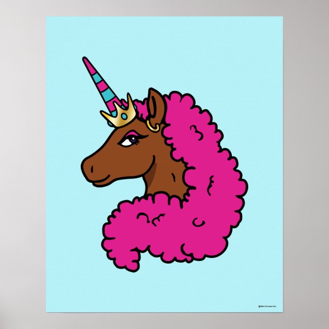 Poster Cor-de-rosa quente afro Unicorn (Frente)
