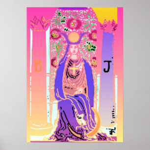 Poster cor-de-rosa roxo de Tarot da sacerdotisa