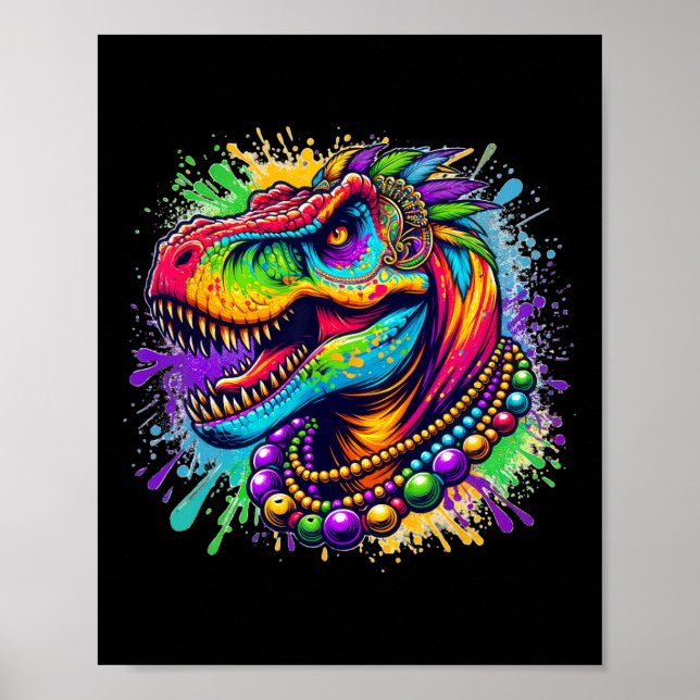 Poster Cor do Carnaval do Dinossauro T Rex Mardi Gras Lou (Frente)