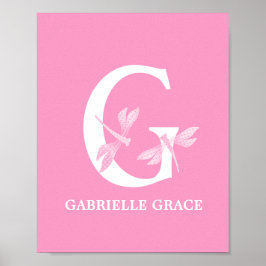 Poster Cor Personalizada Monograma - Letra G Dragonfly Gi