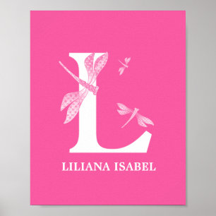 Poster Cor Personalizada Monograma - Letra L Dragonfly Gi