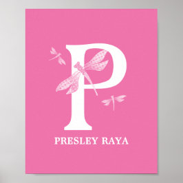 Poster Cor Personalizada Monograma - Letra P Dragonfly Gi