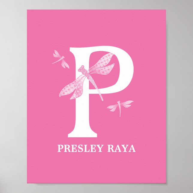 Poster Cor Personalizada Monograma - Letra P Dragonfly Gi (Frente)