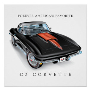 Póster Cor Preta da Ilustração C2 do Corvette Elegante