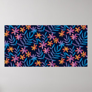 Poster Cor vibrante esboçada padrão uniforme com tropi