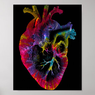 Poster Coração Anatômico de Dia dos Namorados Tie Dye Fem
