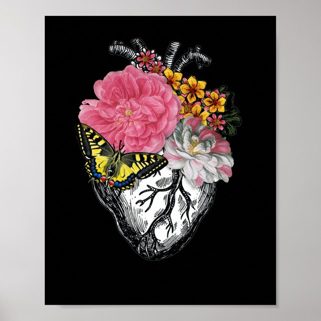 Poster Coração Anatômico E Flores Mostram Seu Amor (Frente)