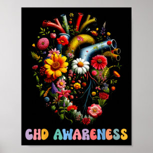 Poster Coração Anatômico Floral Chd Conscientização Congê