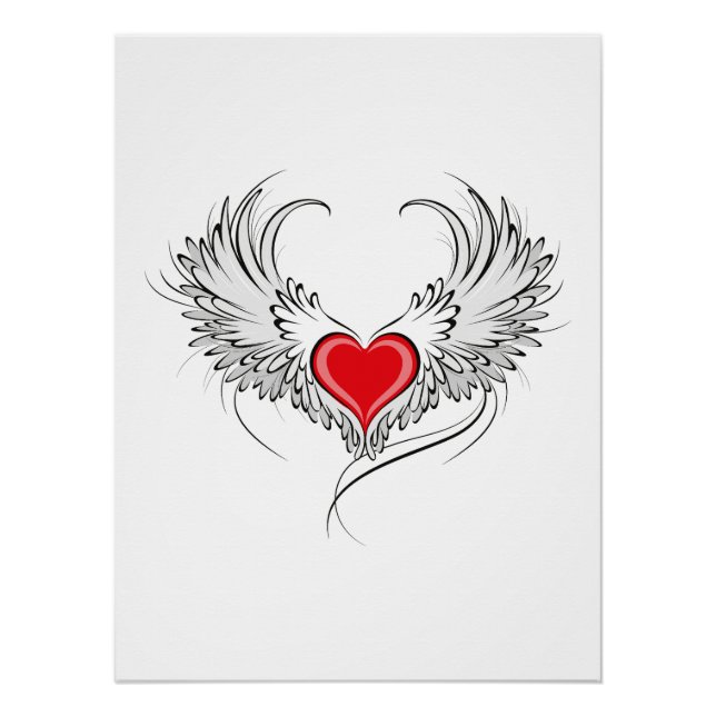Póster Coração Anjo Vermelho com asas (Frente)