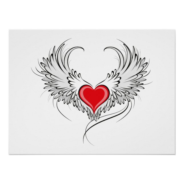 Póster Coração Anjo Vermelho com asas (Frente)